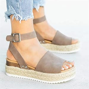 Athlefit Women's Platform Sandals Espadrille Wedge Ankle Strap Studded Open Toe Sandals | Amazon (US)