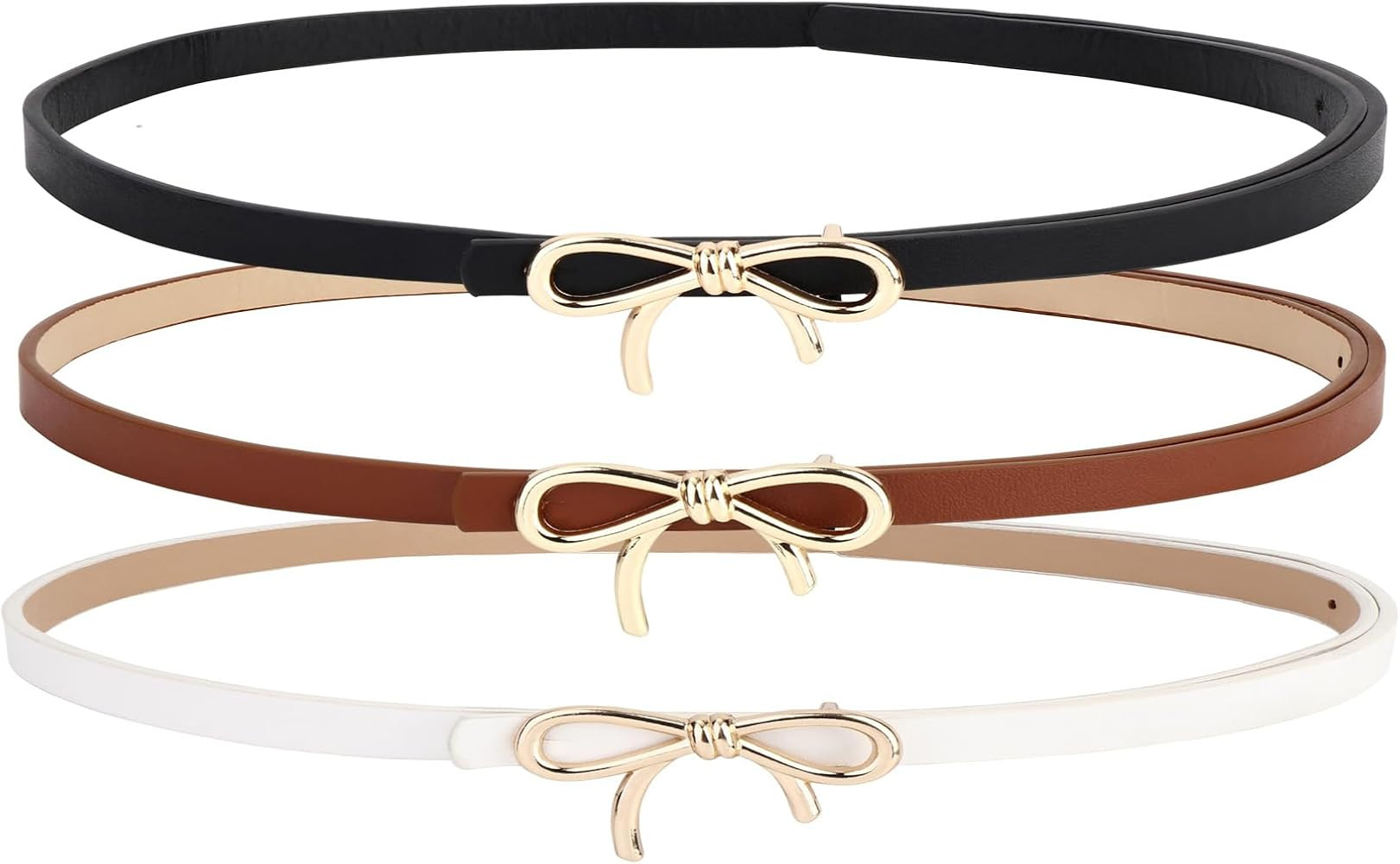 Ayliss 3 Pack Gold Bow Skinny Belt Womens Leather Belt Thin PU Leather Waist Belts Fashion Dress ... | Amazon (US)