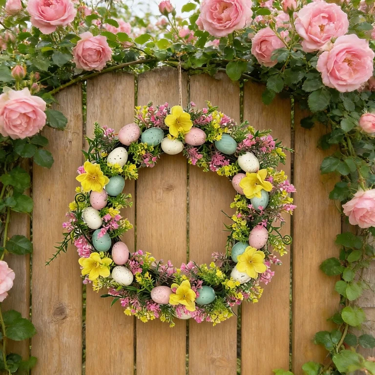 Rijanmt Easter Artificial Flower Wreath With Colorful Eggs,Spring Wreath Hydrangea Daisy Eucalypt... | Walmart (US)