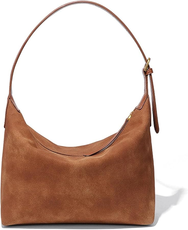Suede Hobo Bag for Women,Faux Suede Purse Medium,Women's Shoulder Crossbody Soft Vintage Handbag ... | Amazon (US)