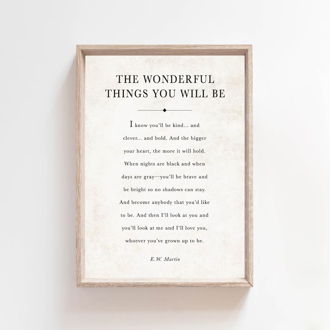 The Wonderful Things You Will Be, Literature Printable, Book Page Quote Sign, Farmhouse Decor,  K... | Etsy (US)