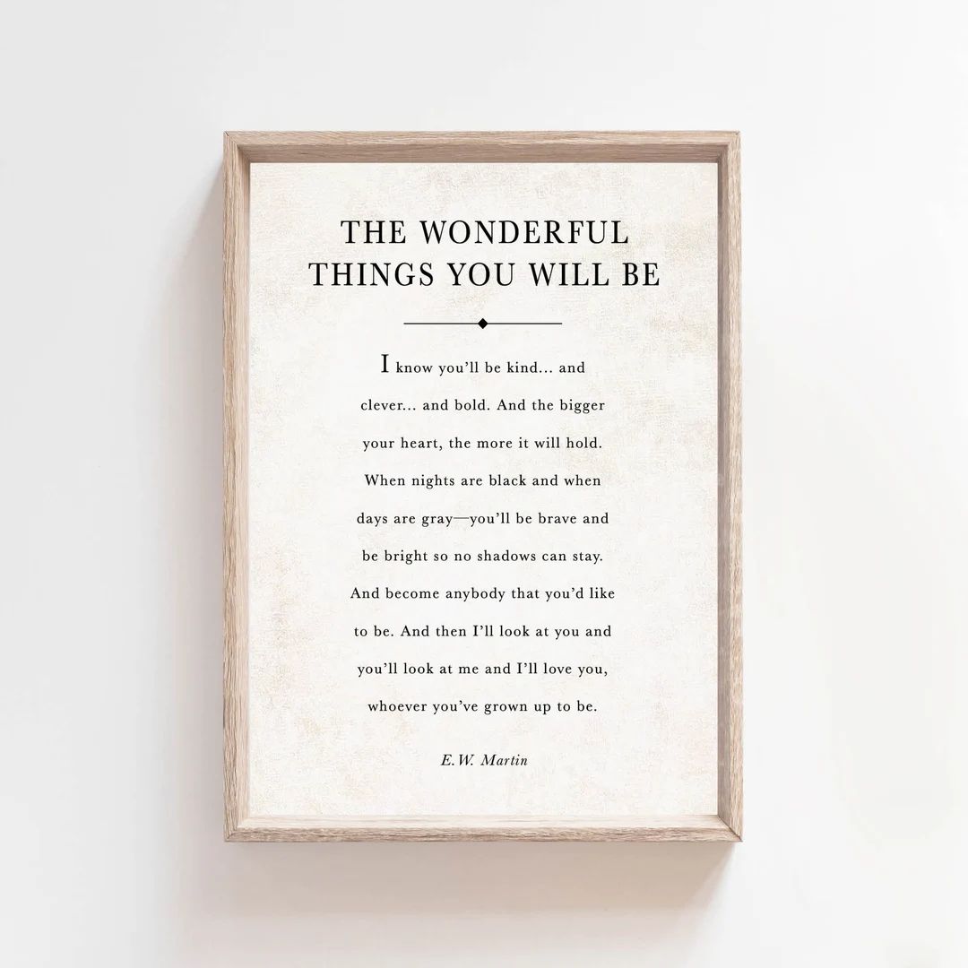 The Wonderful Things You Will Be, Literature Printable, Book Page Quote Sign, Farmhouse Decor,  K... | Etsy (US)