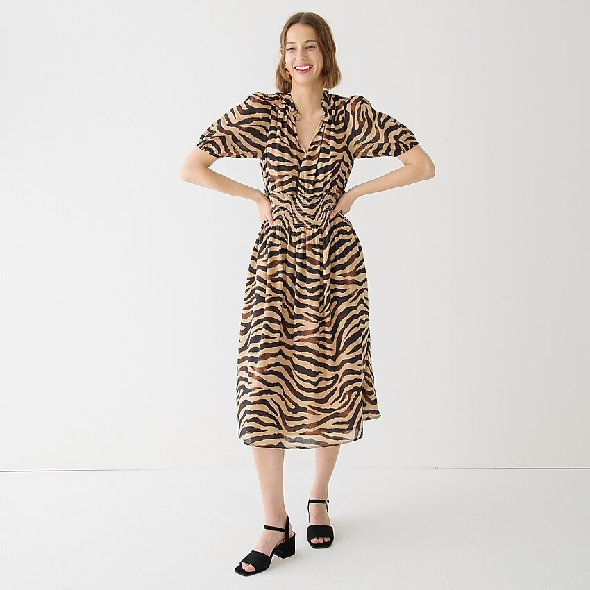 Smocked-waist cotton voile dress in zebra stripe | J. Crew US