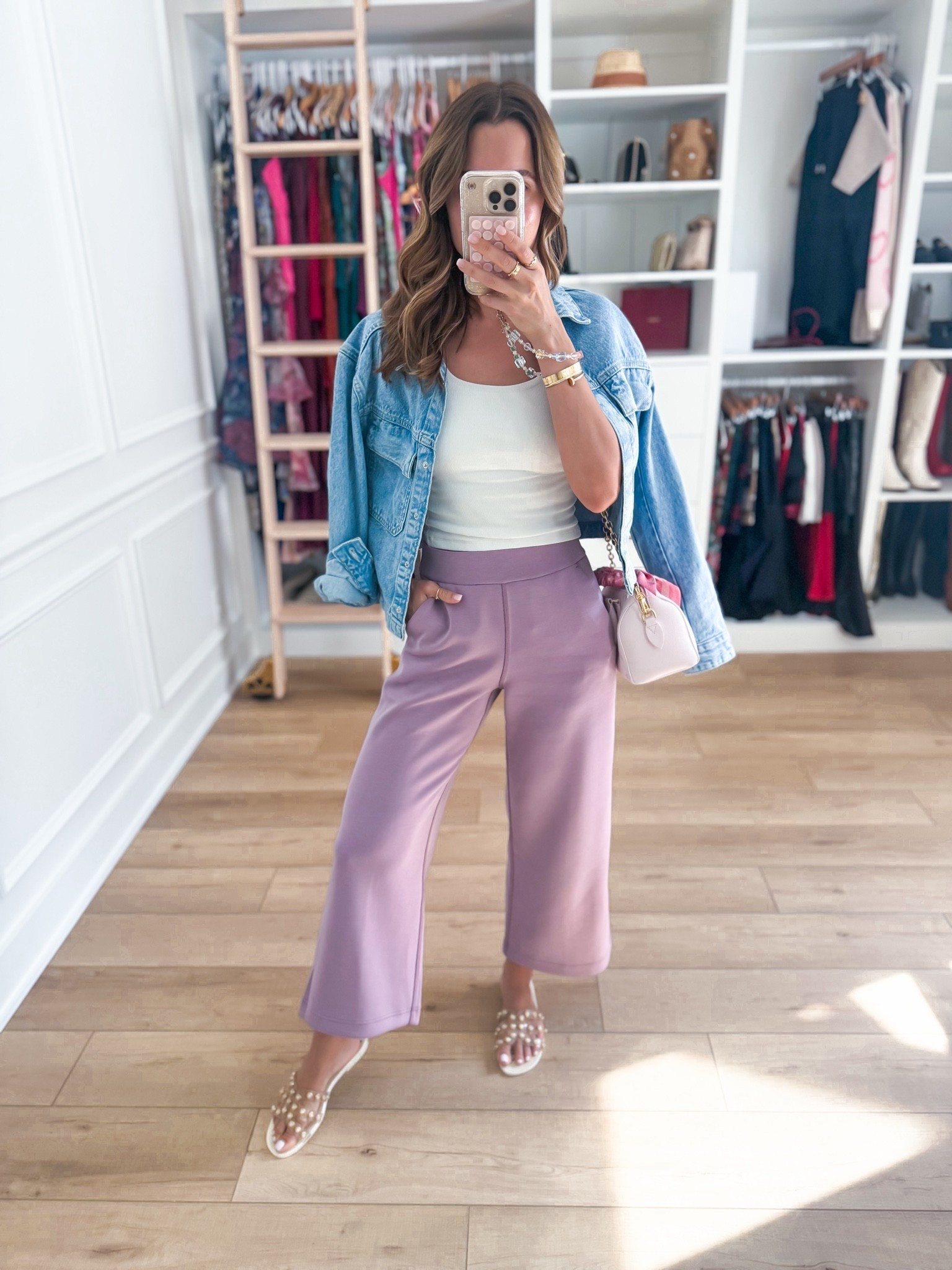 Amazon modal blend pants in XXS. Ribbed tank top in XS. Target denim jacket in XS. Jelly slides are whole sizes only - I’m a 6.5 and did a 7. Casual outfit. Summer outfit. Travel outfit. Mom outfit.

#LTKootd #LTKmomlife #LTKgrwm