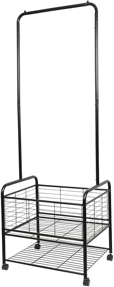 Fishat Metal Rolling Laundry Hamper Butler Cart Basket with Hanging Garment Rack, Storage Organiz... | Amazon (US)