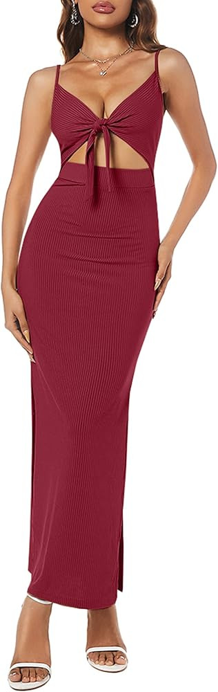 ZAFUL Casual Maxi Dress for Women Split Sexy Cocktail Dress Cut Out Bodycon Dress Spaghetti Strap... | Amazon (US)