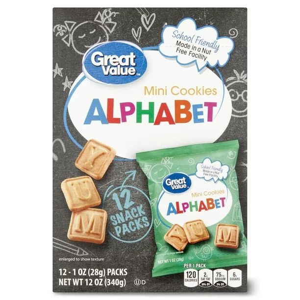 Great Value Alphabet Mini Cookies, 1 oz, 12 Count - Walmart.com | Walmart (US)