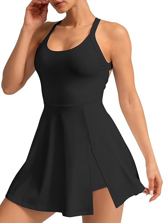 Womens Activewear Tennis Dress - Built in Shorts with Pockets and Bra Golf Athletic Workout Dress... | Amazon (US)