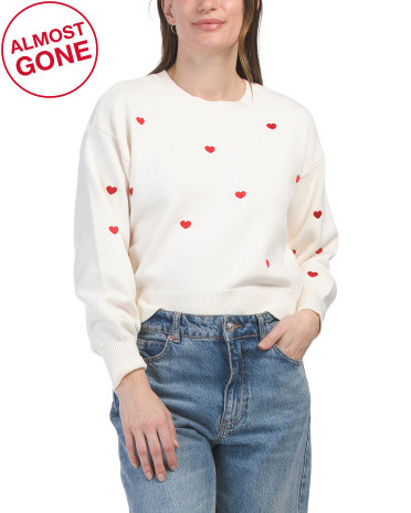 Long Sleeve Embroidered Heart Sweater | TJ Maxx