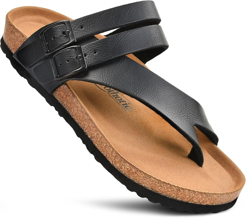 AEROTHOTIC Recovery Slides for Women Comfortable Memory Foam Cork Footbed Cute Faux Leather Adjus... | Amazon (US)