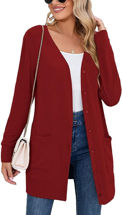 Heymoments Women's Long Sleeve Open Front Cardigan Button Down Ribbed Lightweight Knit Outerwear ... | Amazon (US)