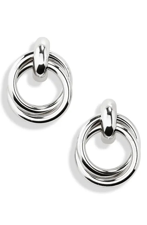 Nordstrom Double Ring Drop Earrings in Rhodium at Nordstrom | Nordstrom