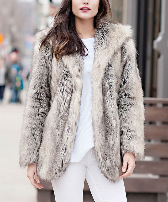 Donna Salyers' Fabulous-Faux Furs Women's Overcoats Grey - Gray Fox Faux Fur Hooded Coat - Women & P | Zulily