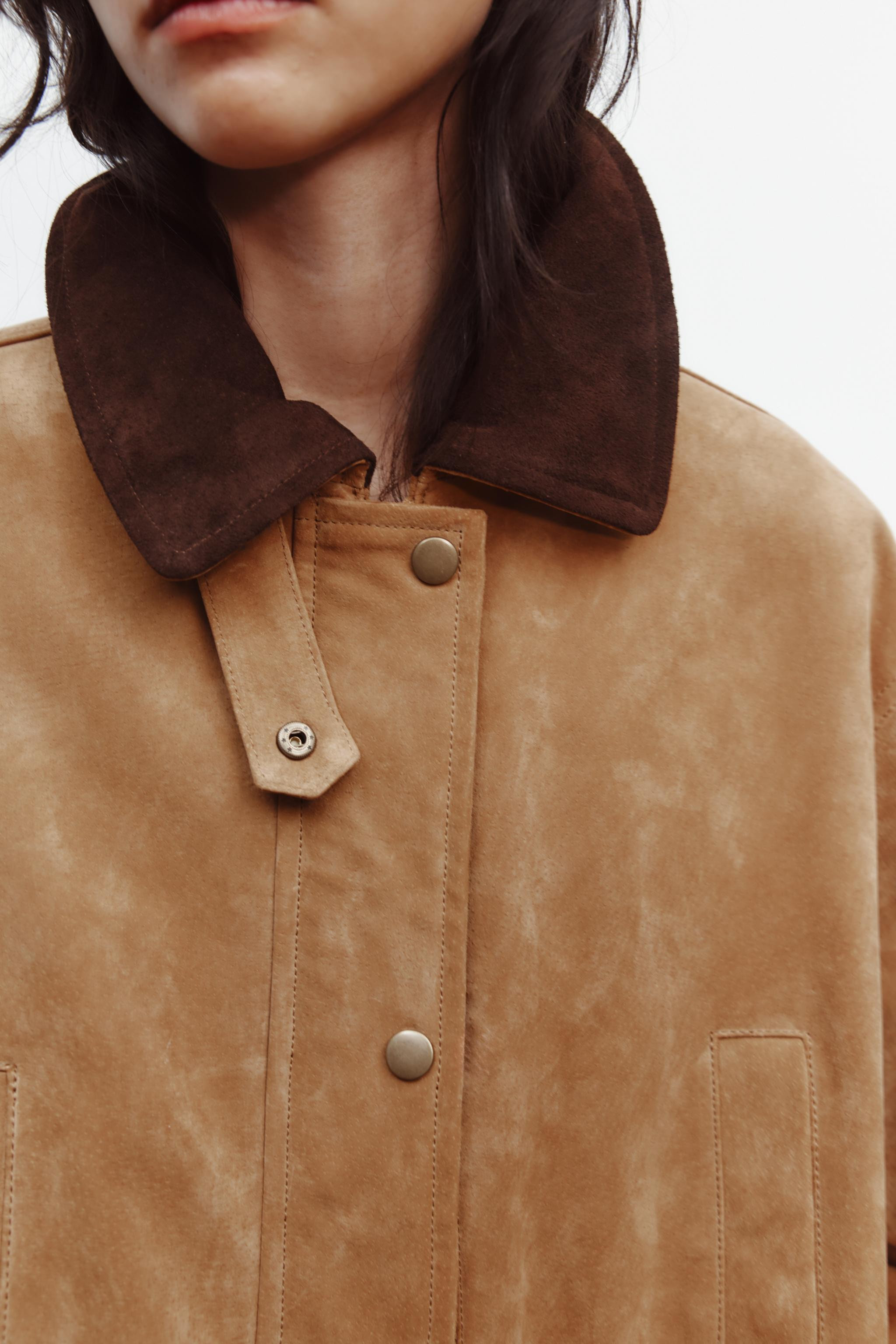 CONTRAST 100% SUEDE LEATHER JACKET WITH PLEAT | Zara UK