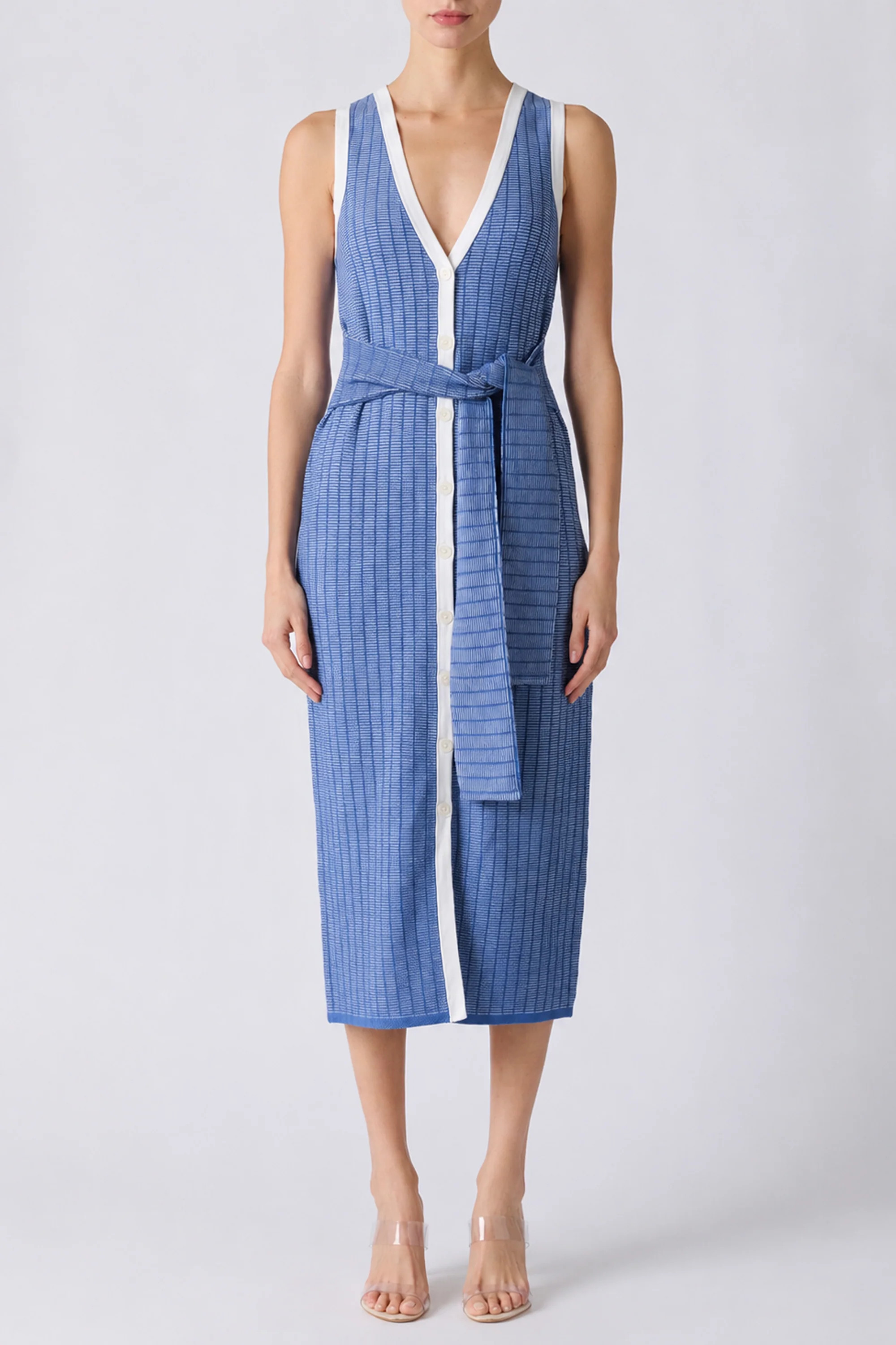 BEX TIE-FRONT SLEEVELESS MIDI DRESS | Toccin