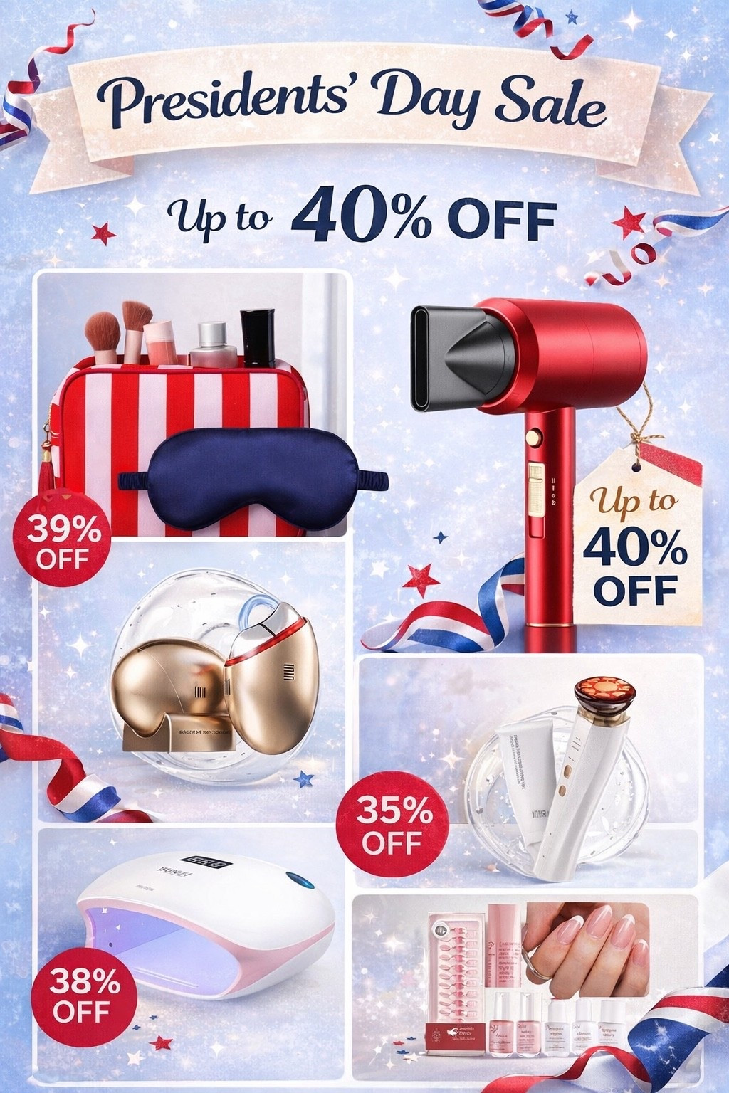 Presidents’ Day beauty sale is SO good right now 🇺🇸✨

Up to 40% OFF on beauty must-haves — from hair tools to skincare devices + at-home nail essentials. Perfect time to stock up or upgrade your routine 💄💅💨

These deals won’t last long, so don’t wait 👀

Everything is linked here on my LTK for easy shopping 🛍️

#LTKSale #LTKBeauty #PresidentsDaySale #BeautyDeals #LTKUnder50

#LTKBeauty #LTKSaleAlert #LTKU