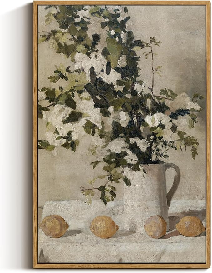 VIYYIEA Floral Large Framed Wall Art, Flowers and Lemons Vintage Art Decor Room Aesthetic, 16X24 ... | Amazon (US)