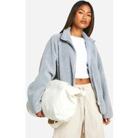 Womens Oversized Teddy Zip Up Jacket - Grey - 6 | boohoo (US & Canada)
