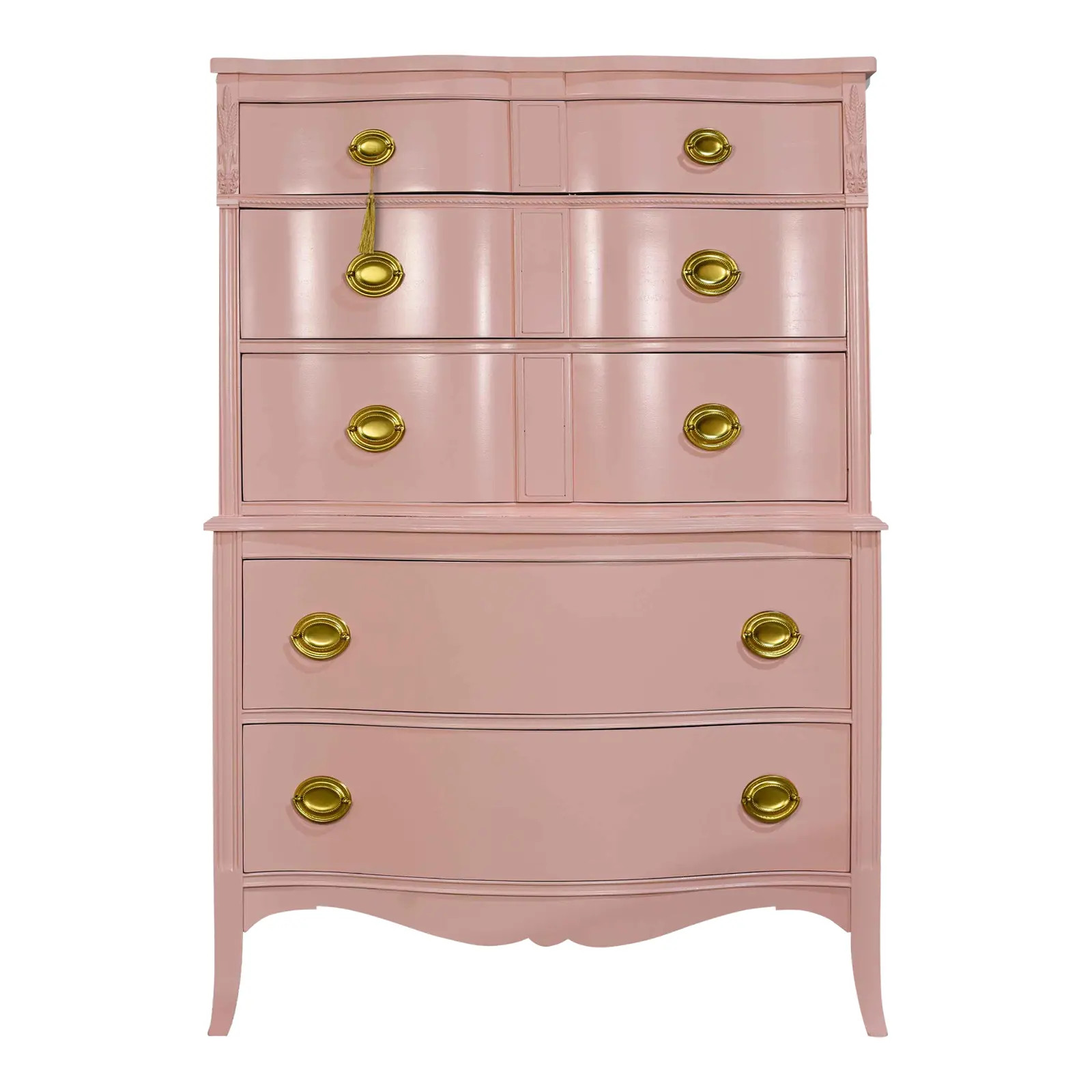 Mid Century Traditional Mahogany Serpentine Front Highboy Dresser in Pink - Newly Painted | Chairish
