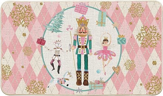 Artoid Mode Pink Diamond Plaid Nutcracker Christmas Doormat, Winter Home Decor Low-Profile Door M... | Amazon (US)