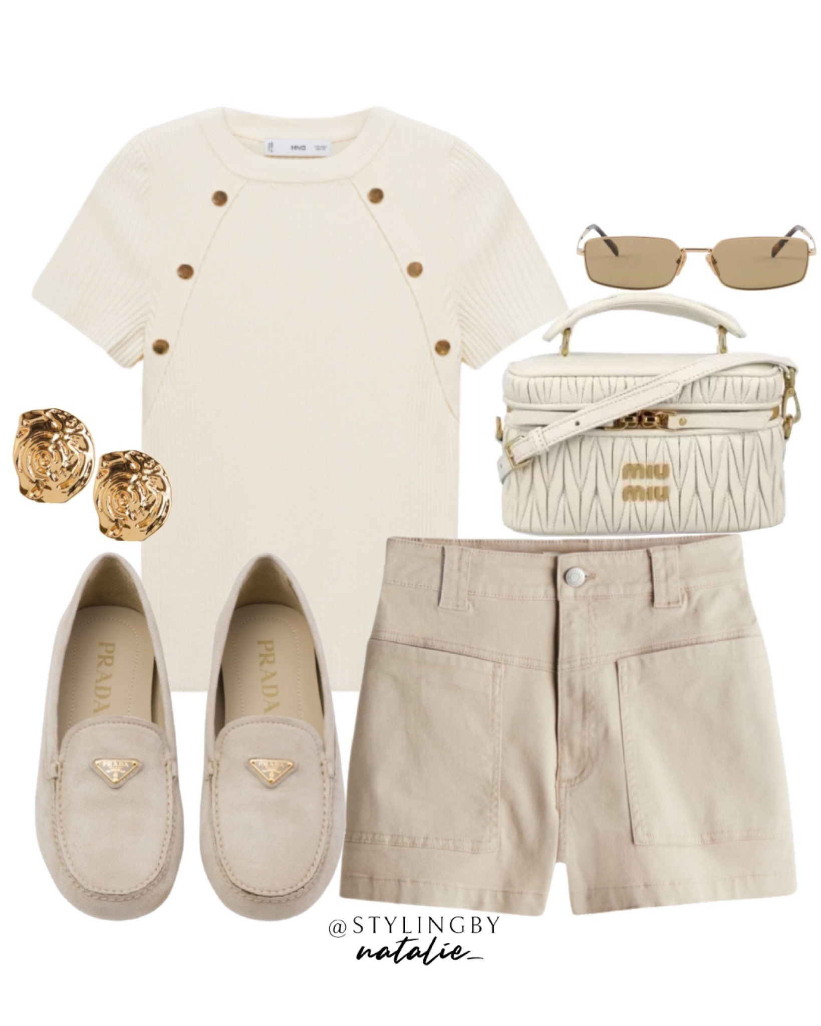 Cargo shorts, ribbed sweater either gold button detail, Miu Miu bag, Prada loafers, golf hammered earrings and Prada rectangle sunglasses.

#LTKshoes #LTKstyletip #LTKeurope