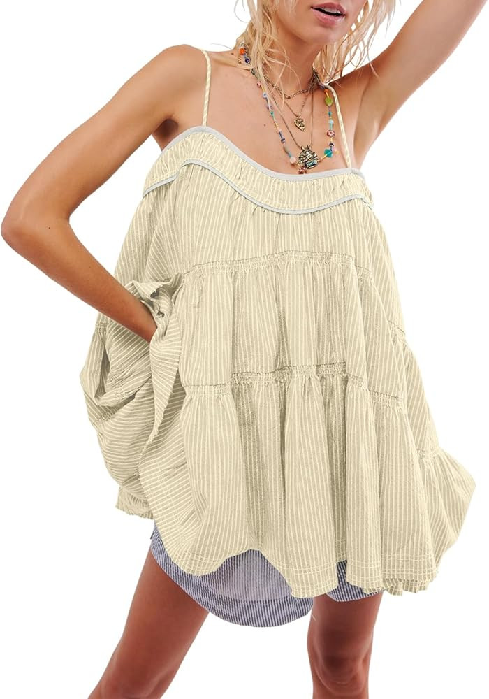 Gacaky Women's Summer Mini Dress Casual Loose Sleeveless Adjustable Straps Swing Mini Dress | Amazon (US)