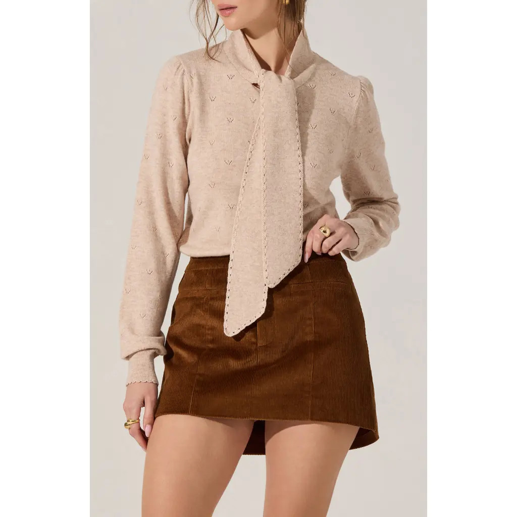 ASTR the Label Ovalia Scarf Neck Pointelle Detail Sweater in Oatmeal at Nordstrom, Size Large | Nordstrom