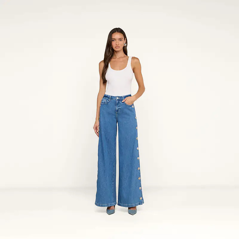 Jennings Snap Wide-Leg Jean in Torsten | L'AGENCE | L'Agence