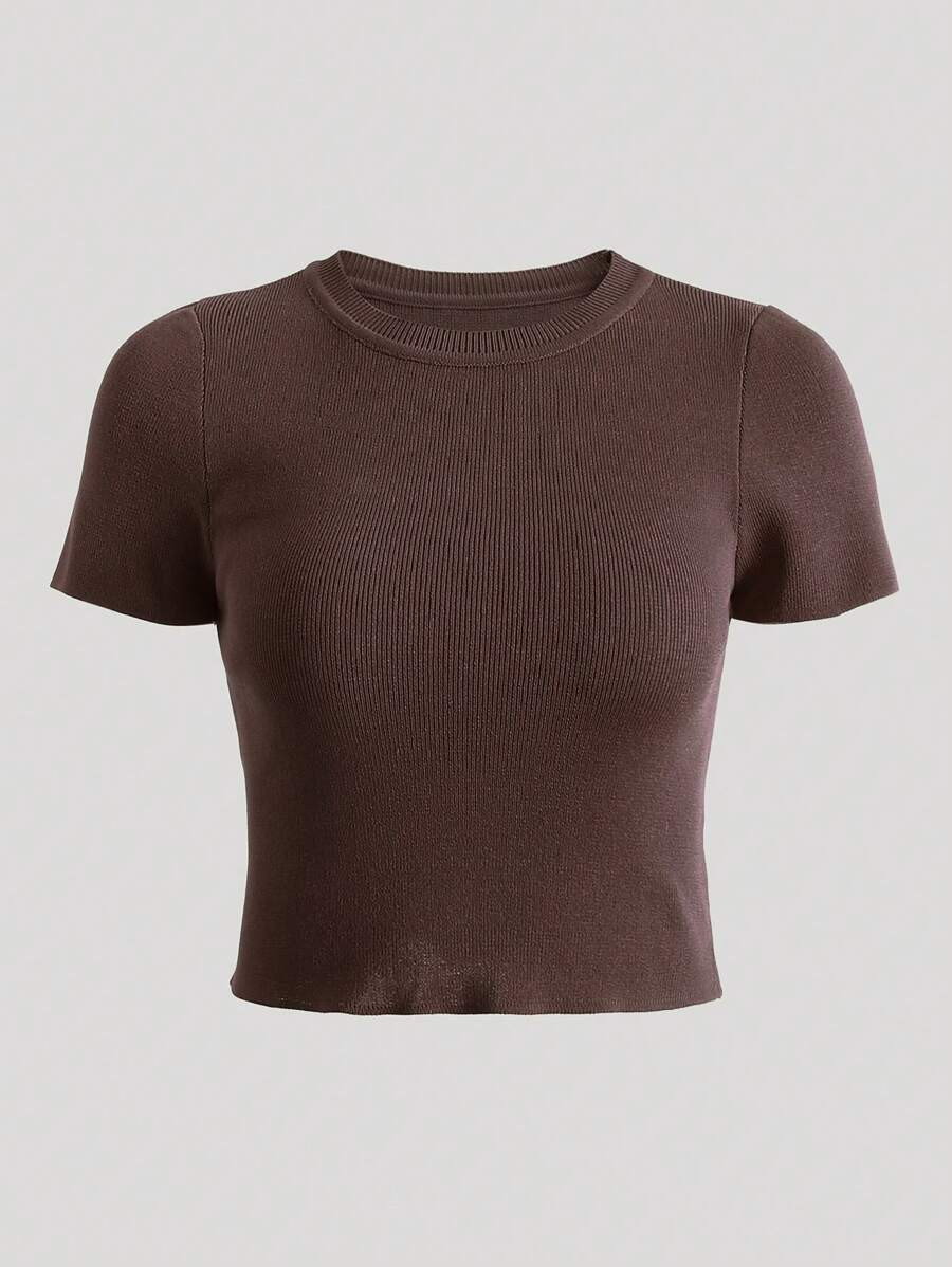 Solid Ribbed Knit Tee | SHEIN