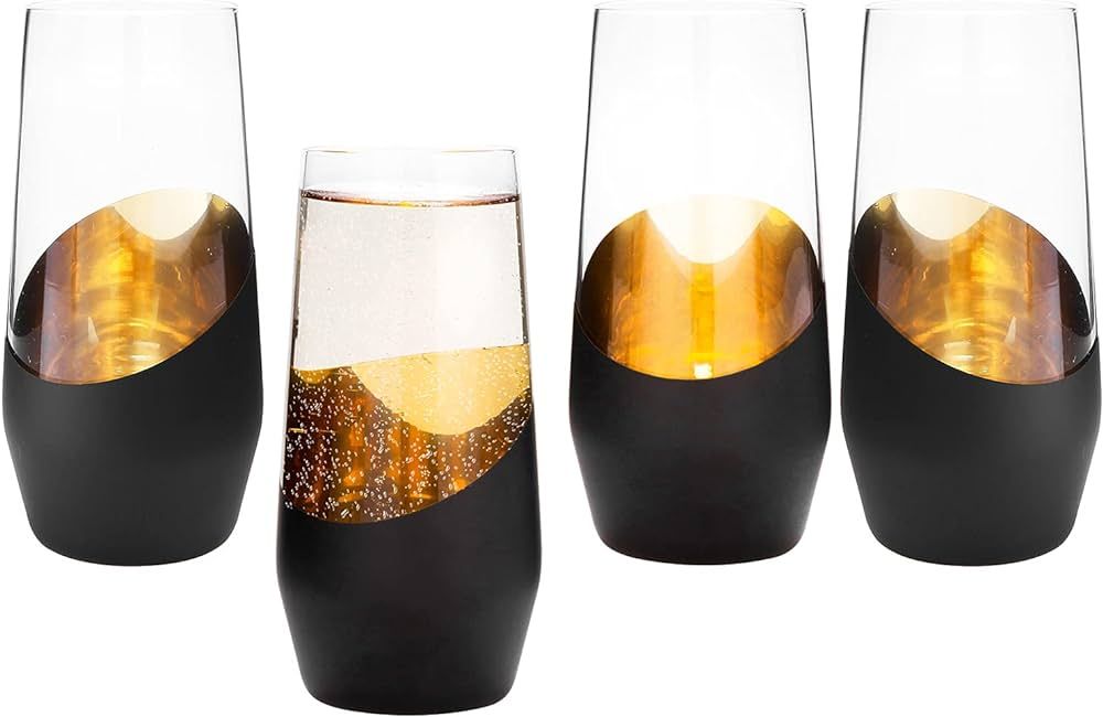 MyGift 11 oz Modern Black and Gold Plated Decorative Stemless Champagne Flute Wedding Party Drink... | Amazon (US)