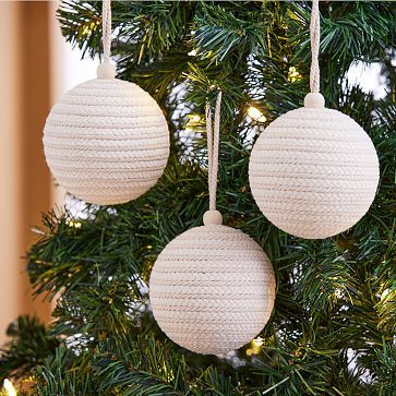 Rope Ball Ornaments - White/Natural (Set of 3) | West Elm (US)