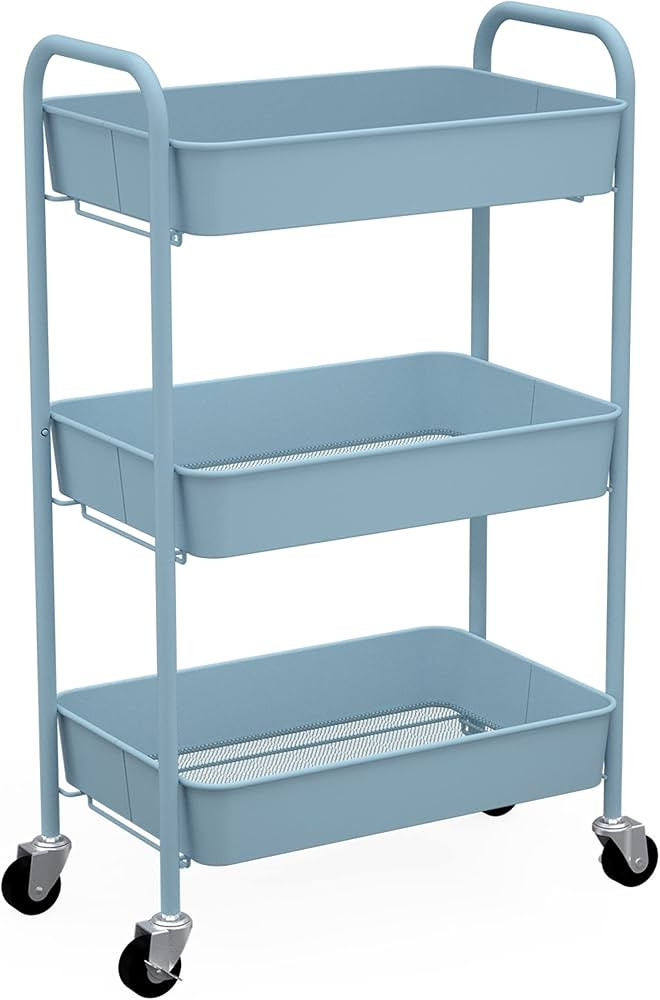 CAXXA 3-Tier Rolling Metal Storage Organizer - Mobile Utility Cart with Caster Wheels, Blue | Amazon (US)