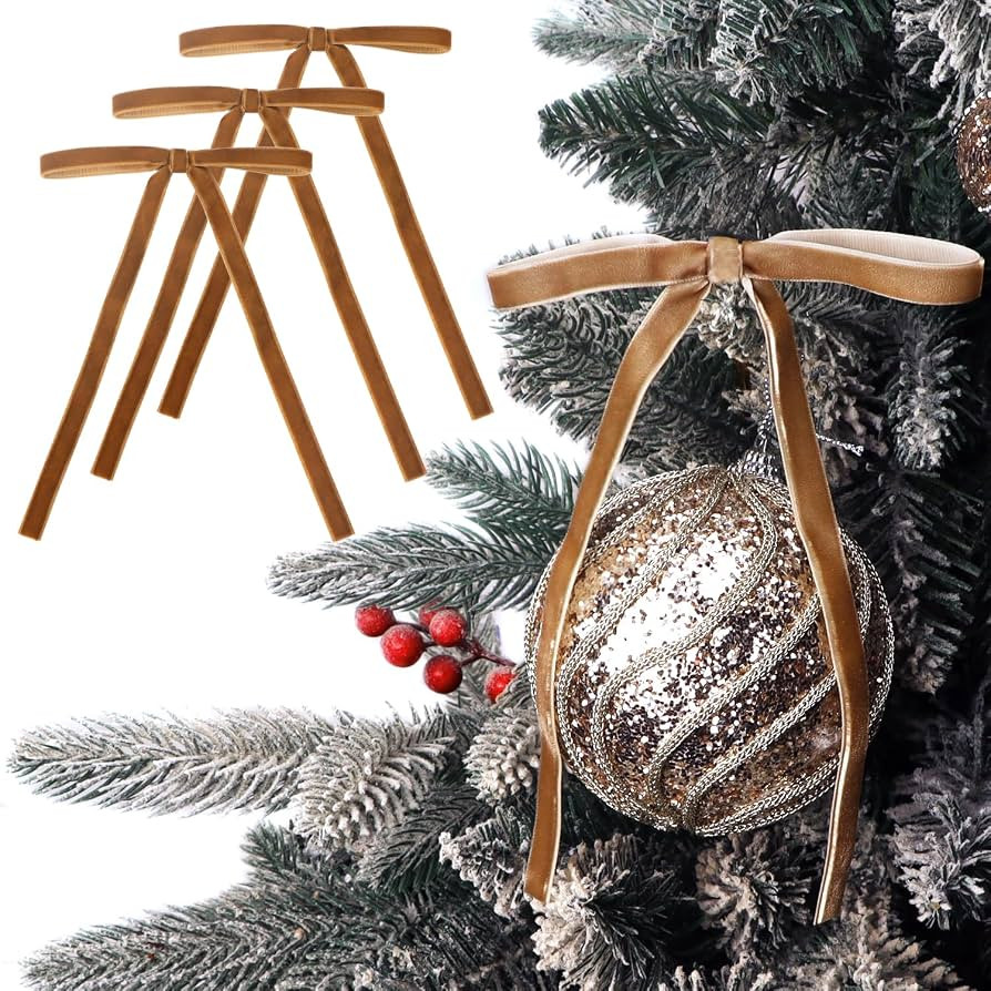 Ribbli Copper Velvet Christmas Tree Bows 24 Pcs Khaki Vintage Wreath Ribbon Bows for Door Garland... | Amazon (US)