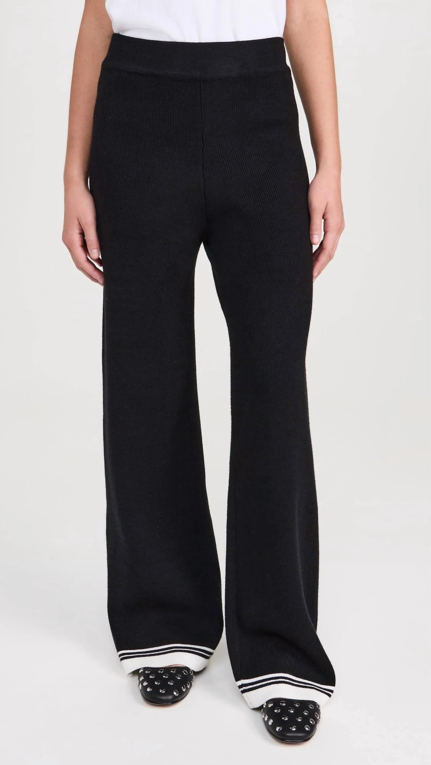 Contrast Stripe Detail Knit Pant In Black/ivory | Shop Simon