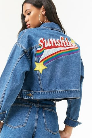 Sunshine Embroidered Cropped Denim Jacket | Forever 21 (US)