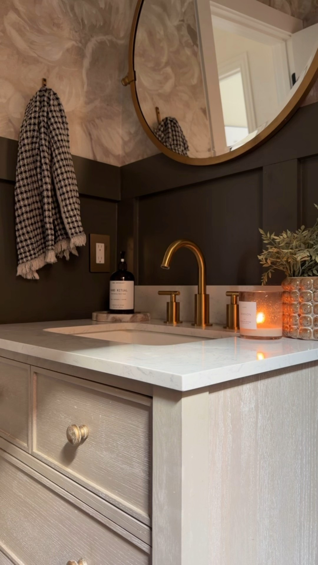Details from our powder bath vanity area! Linked a look alike stem and vase combo & candle is Agape Candles!

#LTKHome
