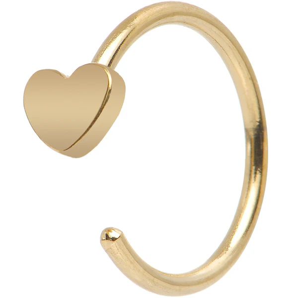 20 Gauge 5/16 Gold IP Stainless Steel Darling Heart Nose Hoop | Body Candy