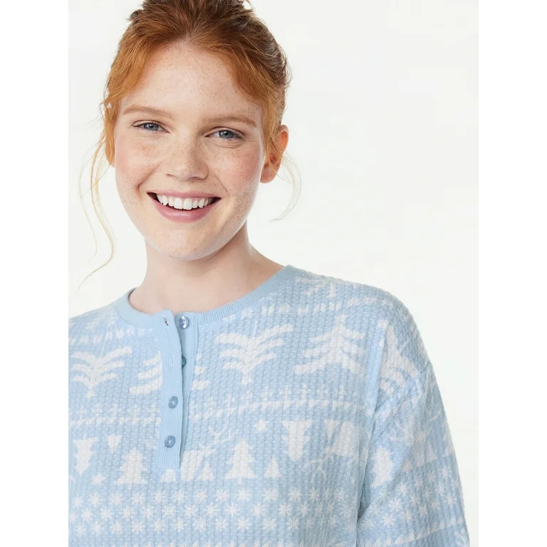 Joyspun Women's Waffle Hacci Knit Henley Top and Joggers Pajama Set, 2-Piece, Sizes S to 3X | Walmart (US)