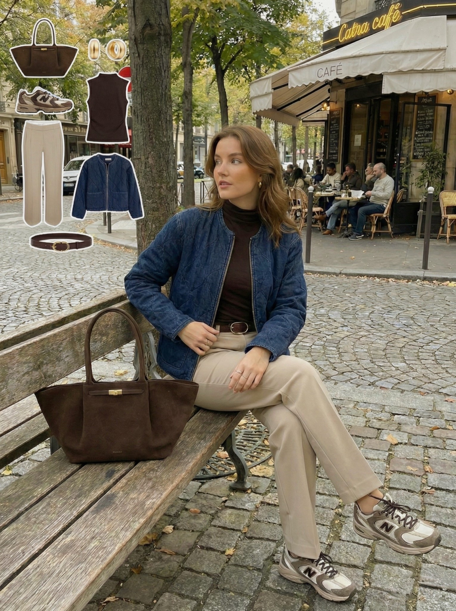 Café Layers ☕️🤎

Neutral tailoring meets relaxed outerwear for a polished everyday look that feels cozy yet refined. The quilted navy jacket adds subtle texture over a rich chocolate knit, balanced by soft beige trousers and sporty neutrals. Finished with warm leather accessories for a timeless city aesthetic.

✨ Style Details:
• Navy quilted jacket  
• Chocolate sleeveless knit  
• Beige tailored trousers  
• Brown leather belt  
• Structured brown tote  
• Neutral sneakers  
• Gold stud earrings  

#LTKstyletip #LTKSeasonal #LTKfindsunder100