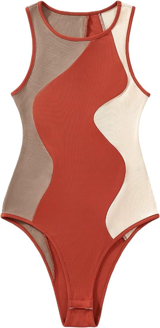 Verdusa Women's Color Block Sleeveless Scoop Neck Tank Bodysuit Top | Amazon (US)