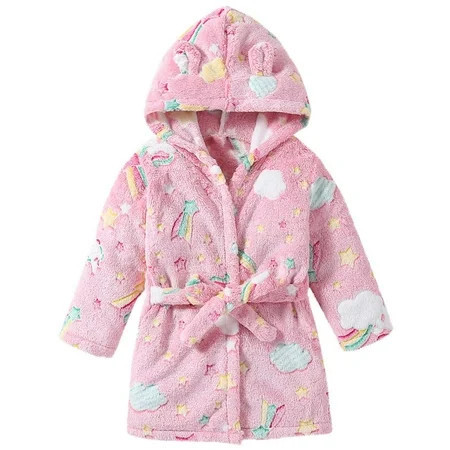 Agkizg Fall/Winter Toddler Boys Girls Fleece Lined Bathrobe,Long Robes for House Robes,Kids Bathrobe 1-7 Years Hooded Flannel Robe with Print Plushs Sleepwear Home Wear | Walmart (US)