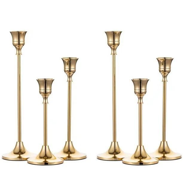 Nuptio Taper Candle Holders In Bulk Goblet Brass Gold Candlestick Holders Set of 6 | Walmart (US)