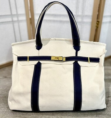 Boatkin Custom Canvas Tote Bag with Navy Straps and Gold Hardware | eBay US