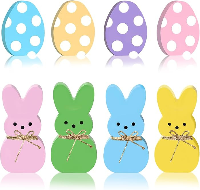 8Pcs Easter Bunny Decorations for Home - Wooden Eggs Table Decorations Signs - Spring Easter Tier... | Amazon (US)