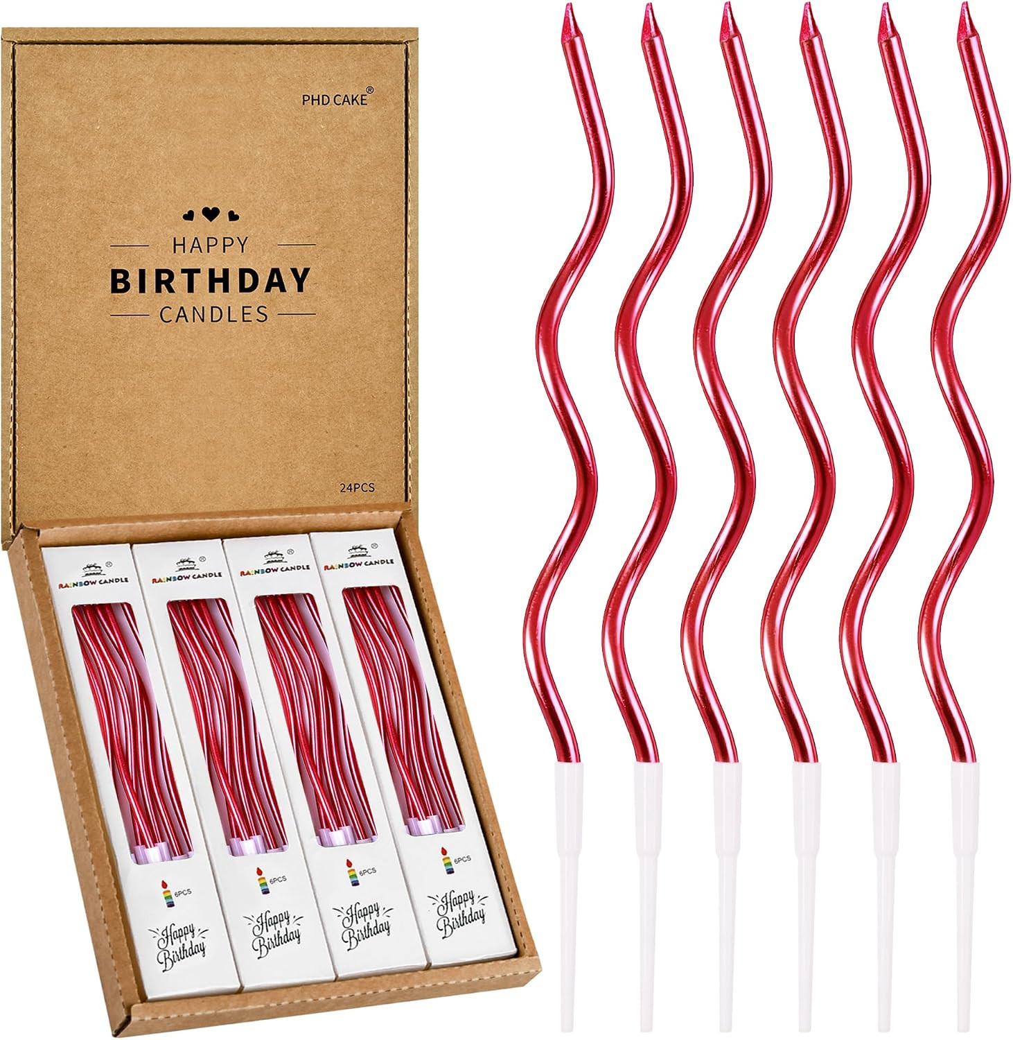 PHD CAKE 24-Count Red Spiral Long Thin Birthday Candles, Cake Candles, Birthday Parties, Wedding Decorations, Party Candles | Amazon (US)