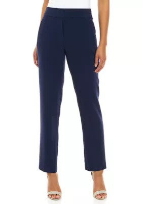 THE LIMITED Women's Pull On Crepe Straight Leg Pants, Navy Blue, 12 | Belk