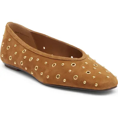 Dolce Vita Caret Stud Leather Ballet Flat in Light Brown Suede at Nordstrom, Size 9.5 | Nordstrom