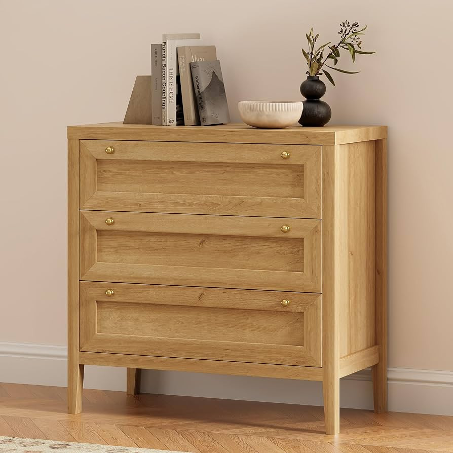 Dresser for Bedroom with 3 Drawers, Modern Closet Storage Organizer with Golden Handles, Wood Nig... | Amazon (US)