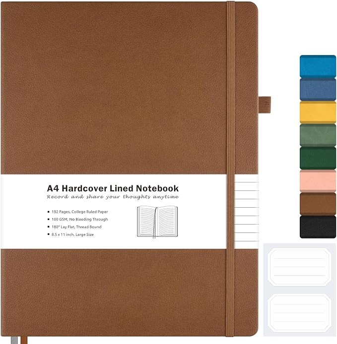 College Ruled Notebook, A4 Hardcover Leather Notebook for Work, Thick Paper | Amazon (US)