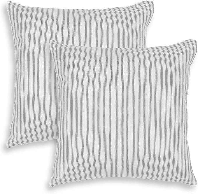 Cackleberry Home Alloy Gray and White Ticking Stripe Decorative Square Throw Pillow Case Covers W... | Amazon (US)